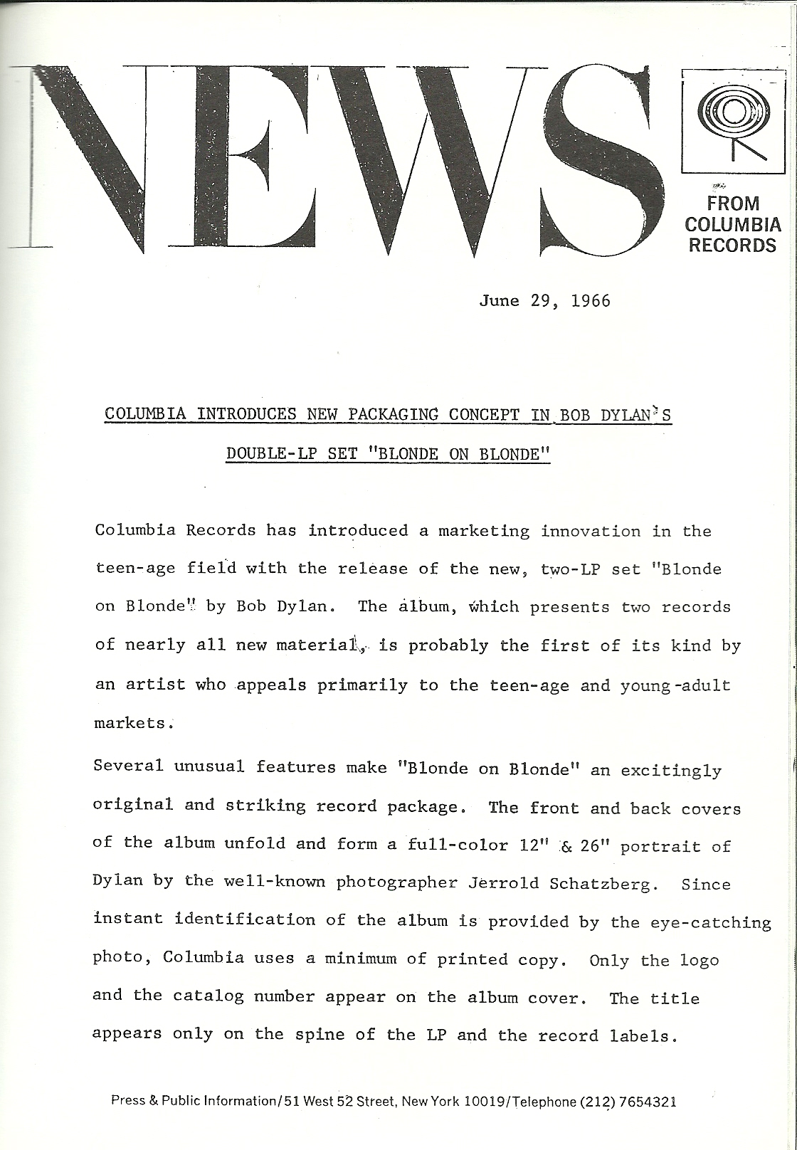 Columbia press release Jun 29 1966