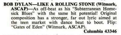 Billboard review of "Like A Rolling Stone", 17 July 1965