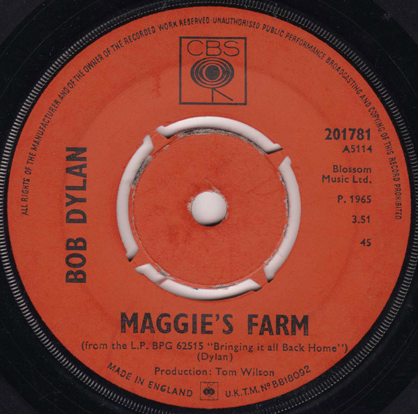 UK "Maggie's Farm" single, side A