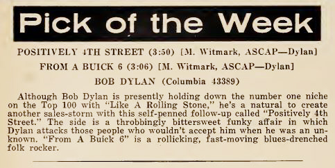 Review of "Positively 4th Street" in Cash Box, 1965-09-18