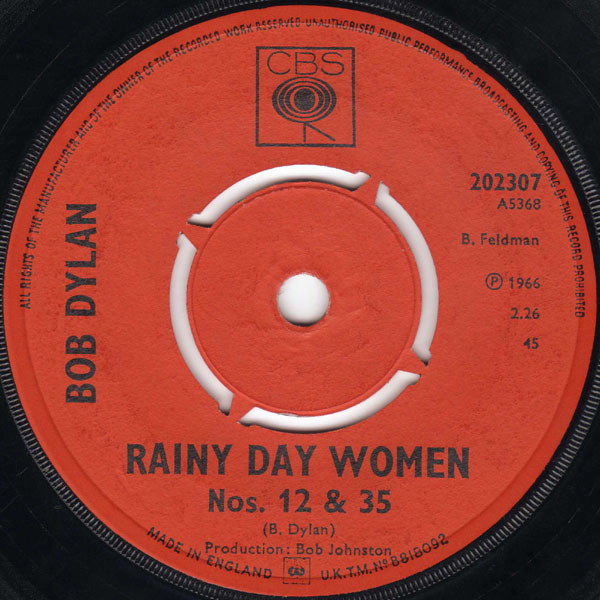 "Rainy Day Women Nos. 12 & 35" UK label